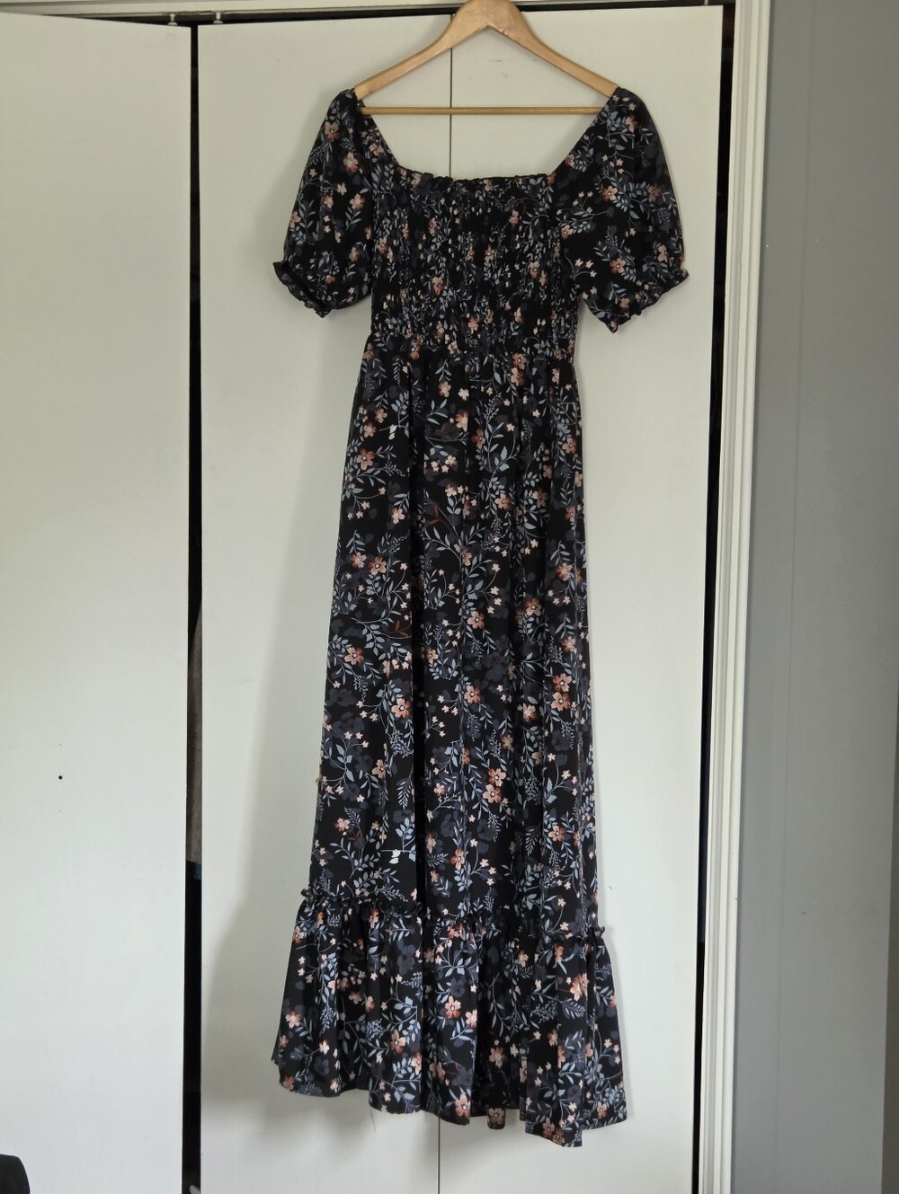 Baltic Born Black Floral Maxi Dress with Puff Sleeves - Picture 2 of 4